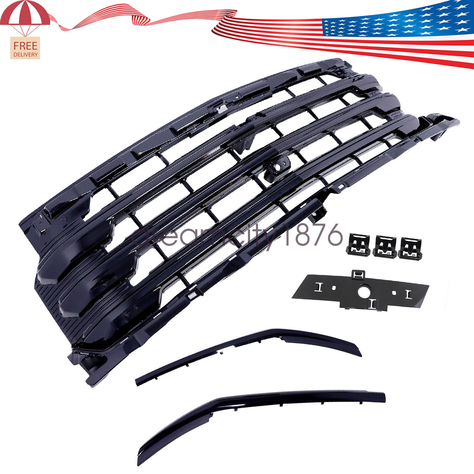 Fit 2022-2026 Chevy Silverado 1500 High Country Gloss Midnight Black Front Grill
