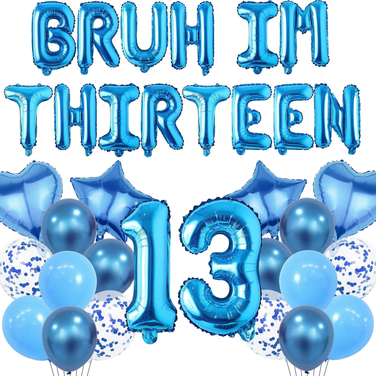 36pcs 13th Decorations - Blue Bruh I\'m 13 Thirteen 32 Inch Number 13 Ballloon...