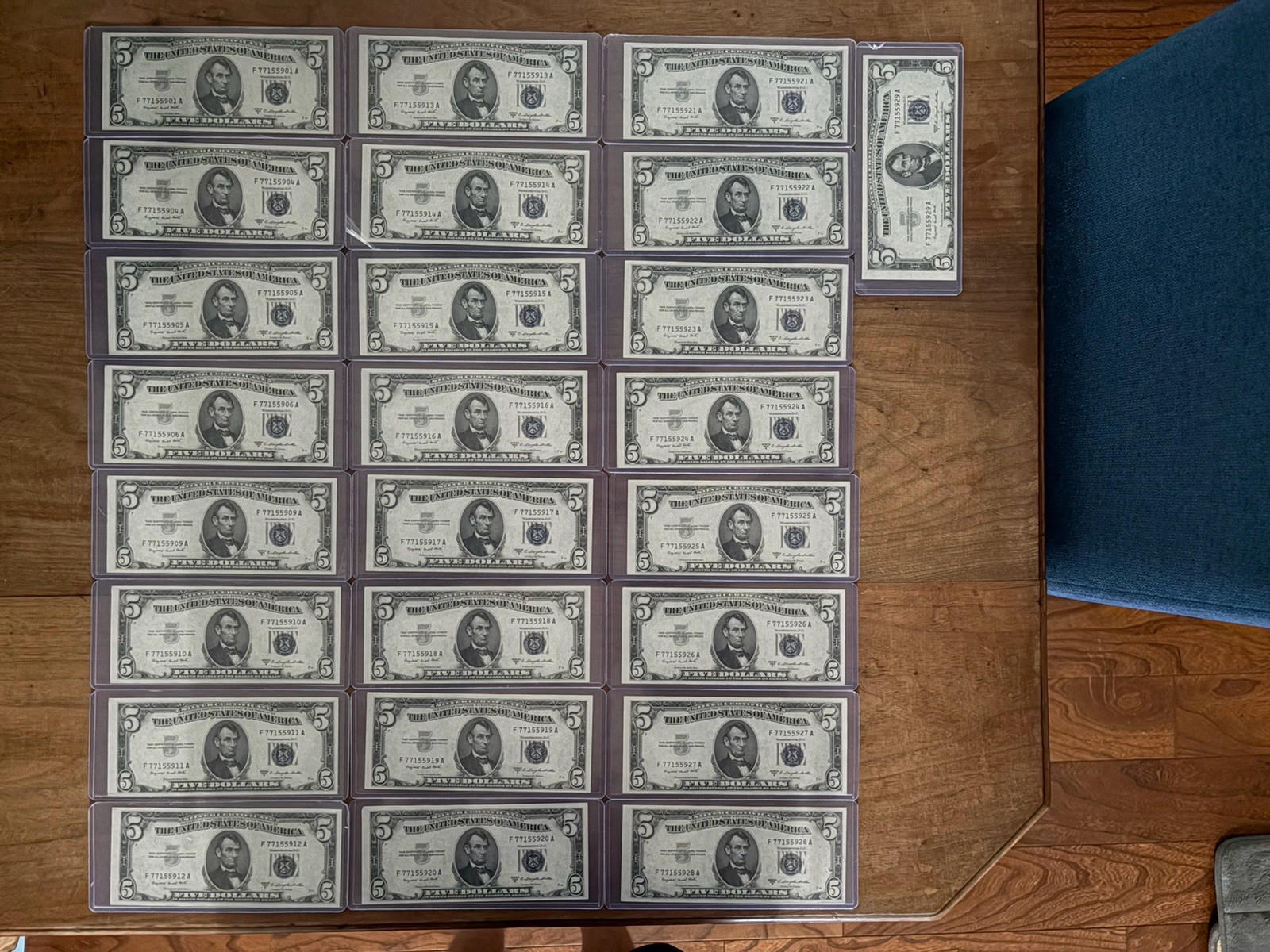 Lot of 25 (21 Consecutive) 1953B $5 Silver Certificate F771559xxA Uncirculated