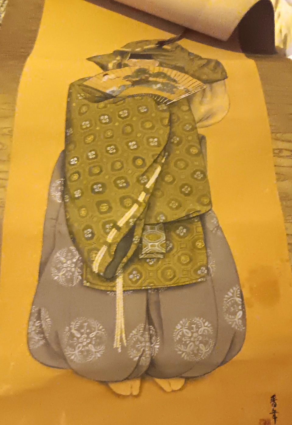 Japanese Hanging Scroll Paper Painting Woman in Kimono w/ Wooden Box