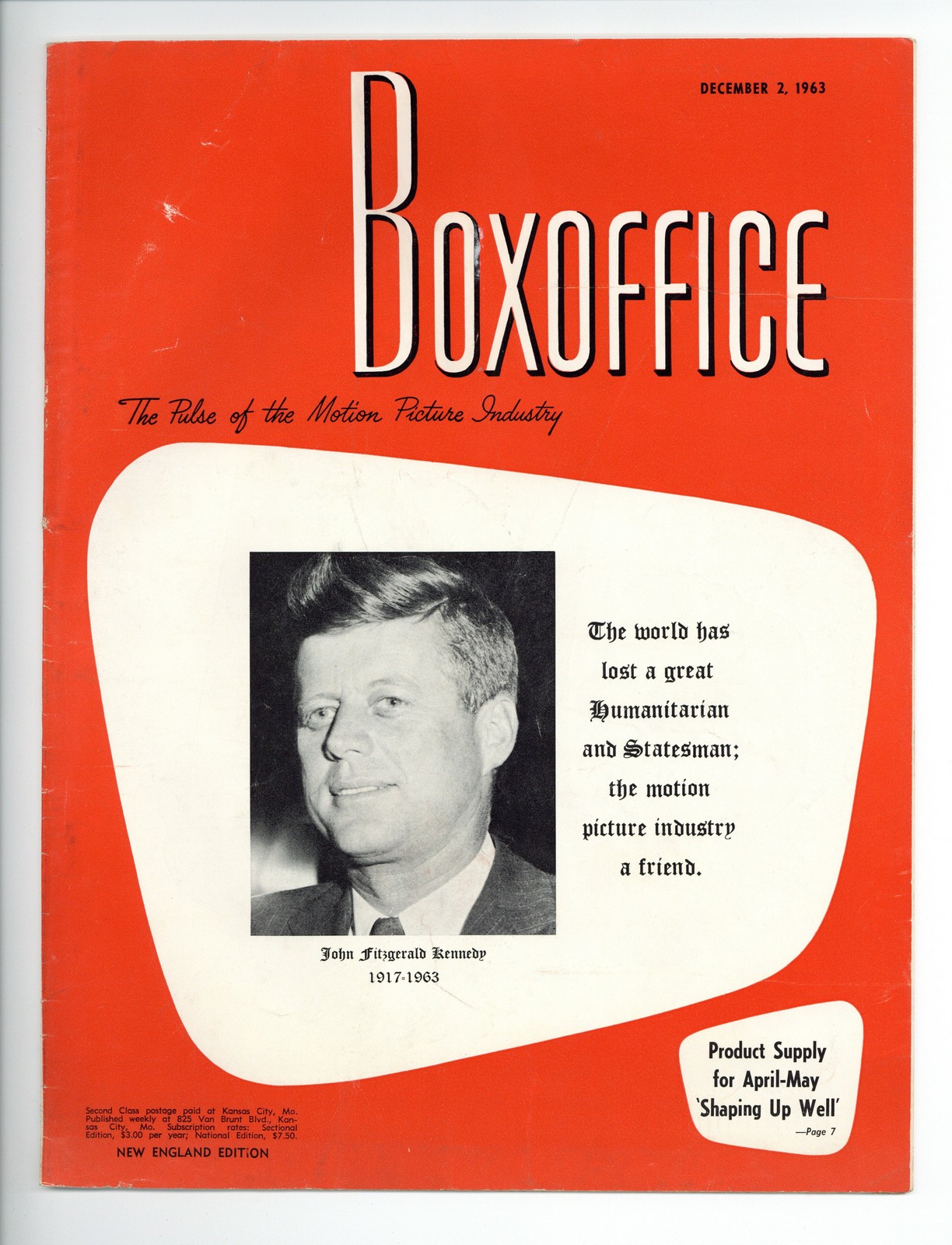 Boxoffice Magazine Magazine Dec 2 1963 VG+ 4.5