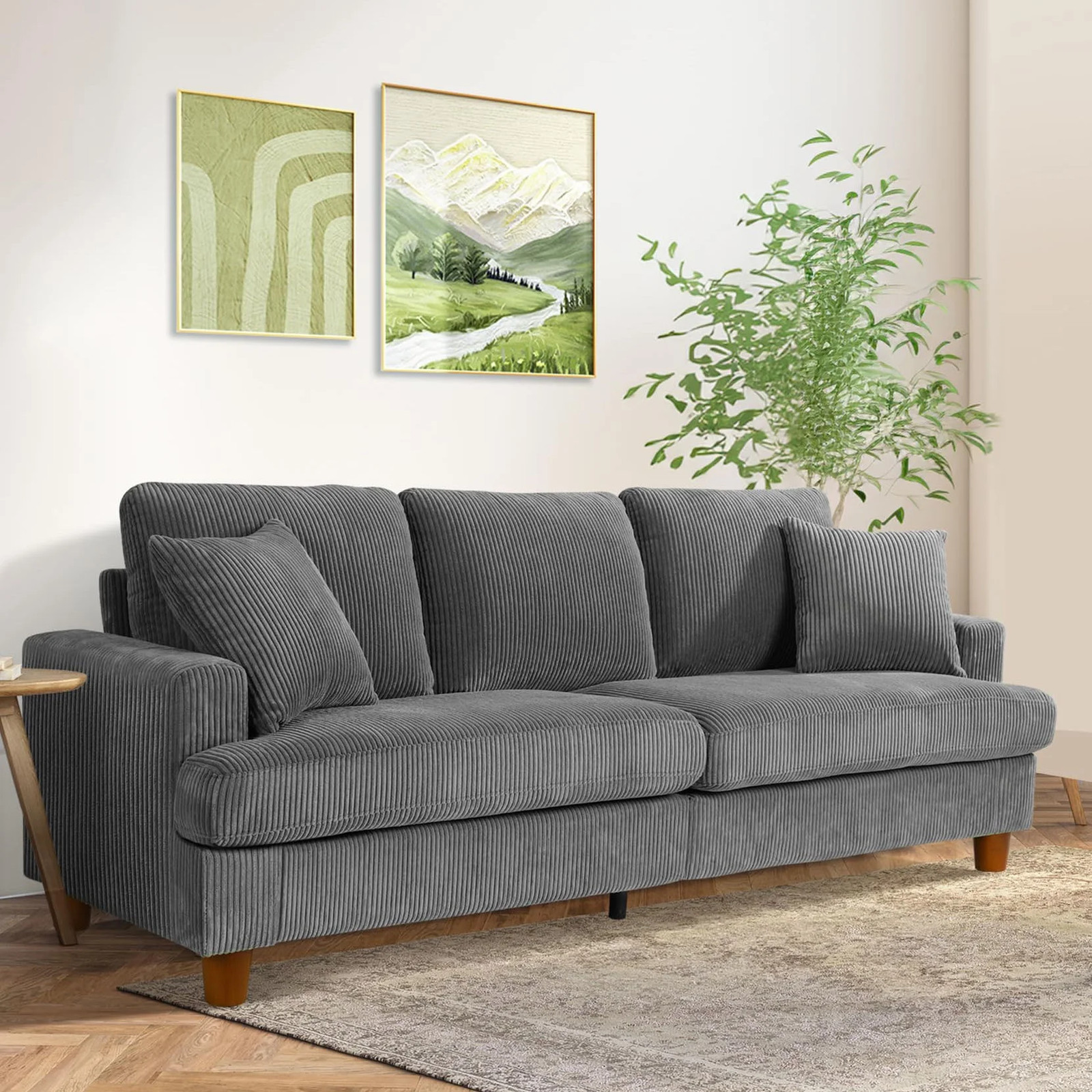 Neche SC002 83\'\' 3 Seater Upholstered Corduroy Sofa, Gray