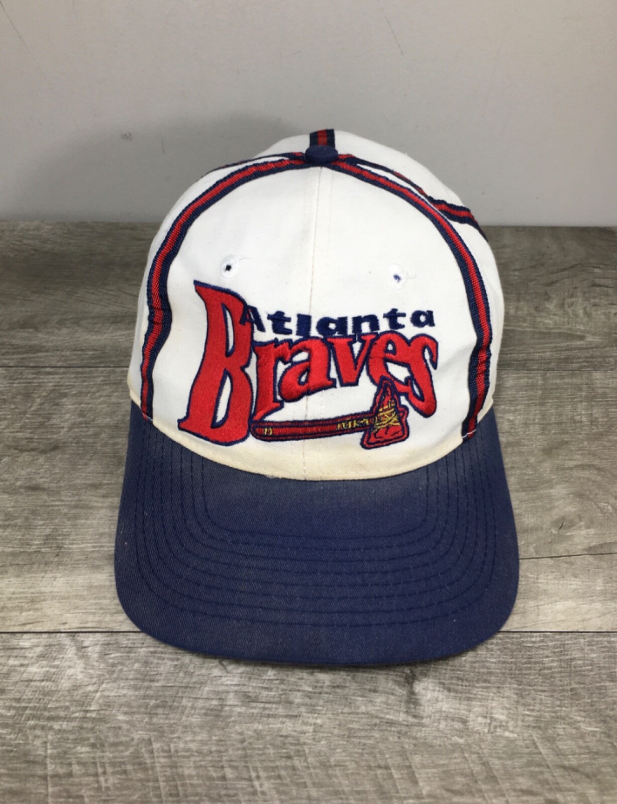 Vintage Atlanta Braves SnapBack Hat Cap The Game MLB Script Tomahawk White