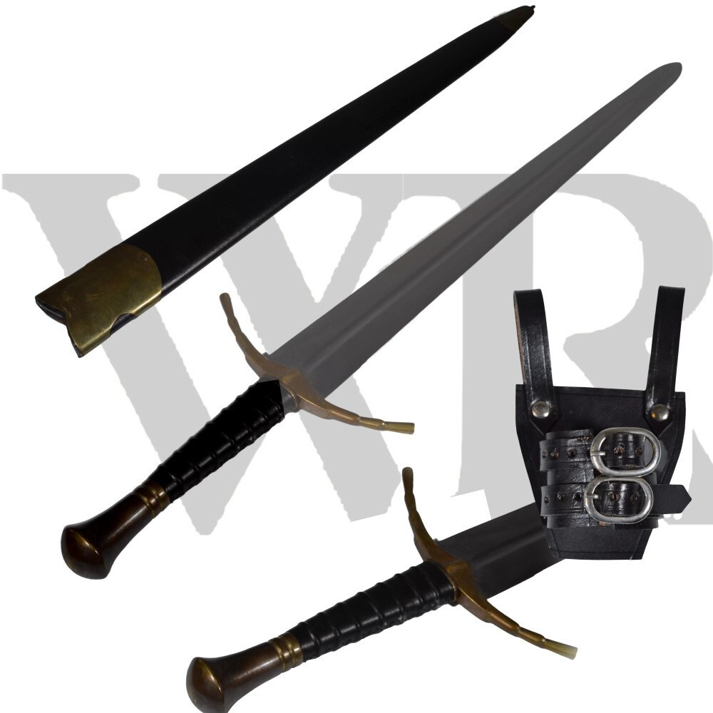 Mercenary Sword Replica 15th Century Full Tang 1065 Steel Brass Guard + Frog