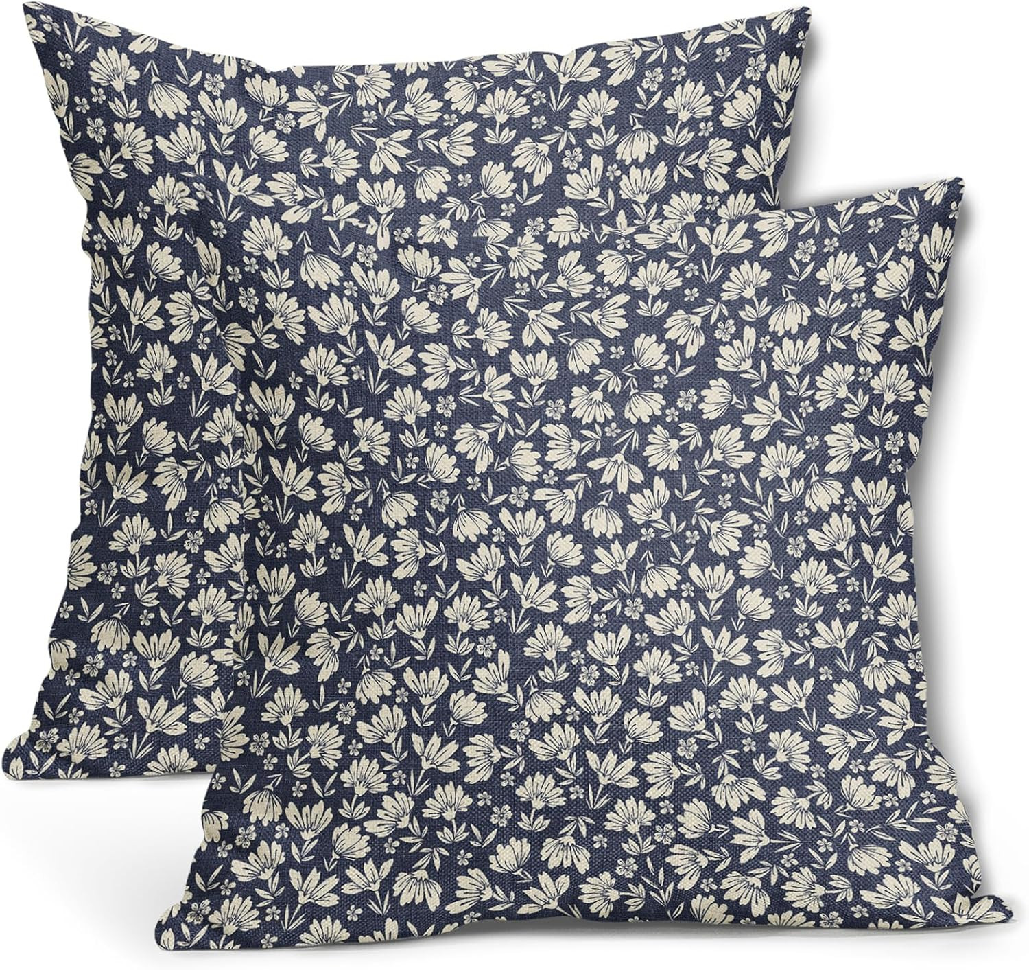 Navy Blue Beige Daisy Floral Pillow Covers 18X18 Inch Vintage Flowers Decorativ