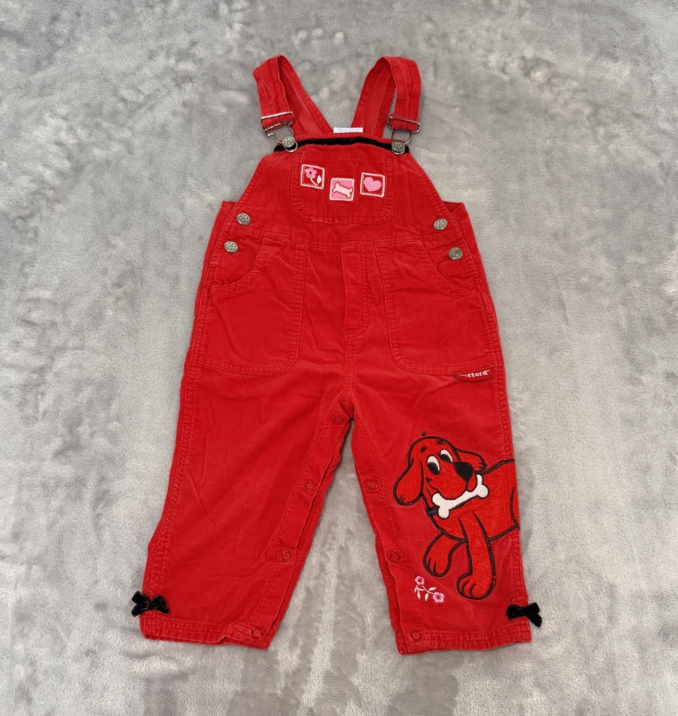Vintage 90’s Clifford The Big Red Dog Girls 18 Months Red Corduroy Overalls Rare