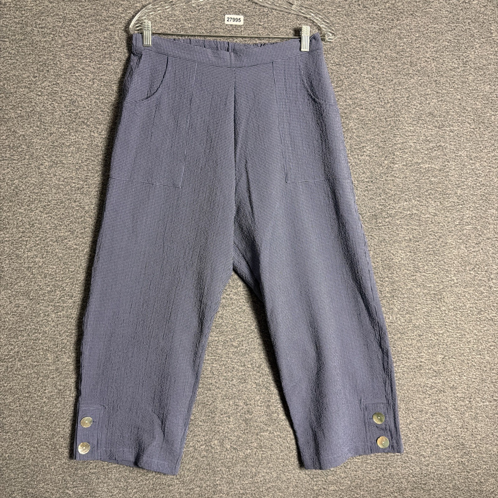 Habitat Women\'s Large Purple Check Pull On Wide Leg Cropped E-Waist Pants
