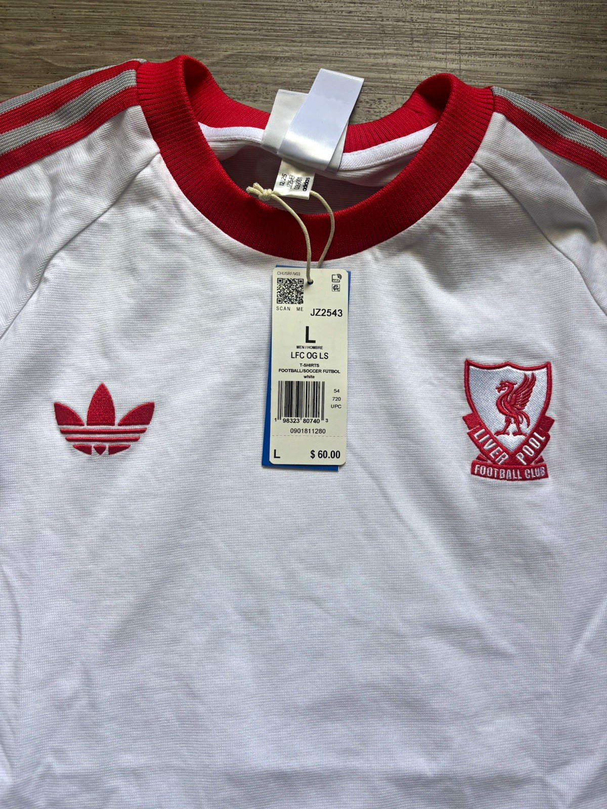 adidas Liverpool Soccer Long Sleeve Shirt (White/Red, Men\'s Size L) adidas Liverpool Soccer Long Sleeve Shirt (White/Red, Men\'s Size L)
