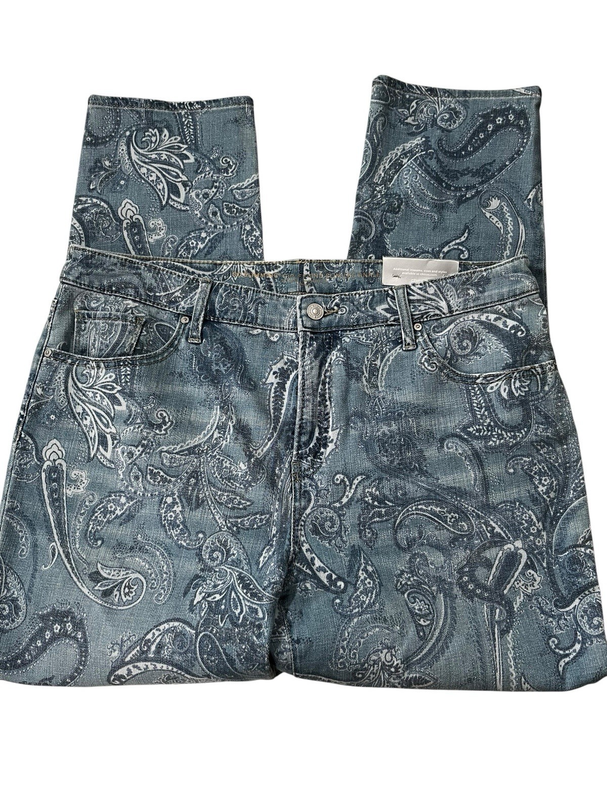 Chico\'s Girlfriend so slimming Slim Ankle Paisley Print Jeans 2.5(14) NWT Chico\'s Girlfriend so slimming Slim Ankle Paisley Print Jeans 2.5(14) NWT