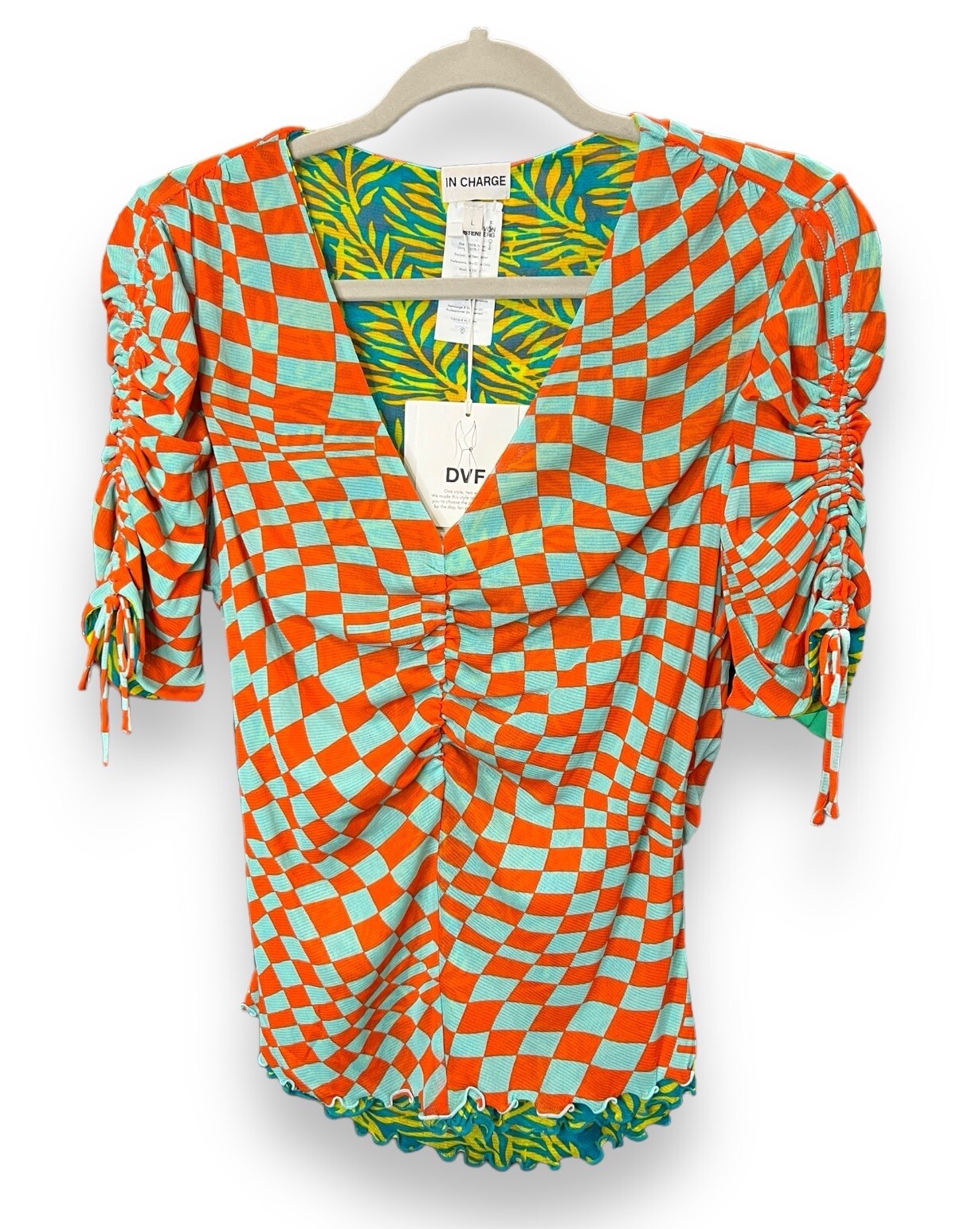NWT Diane Von Furstenberg DVF Abriella Reversible Printed Top Size Large