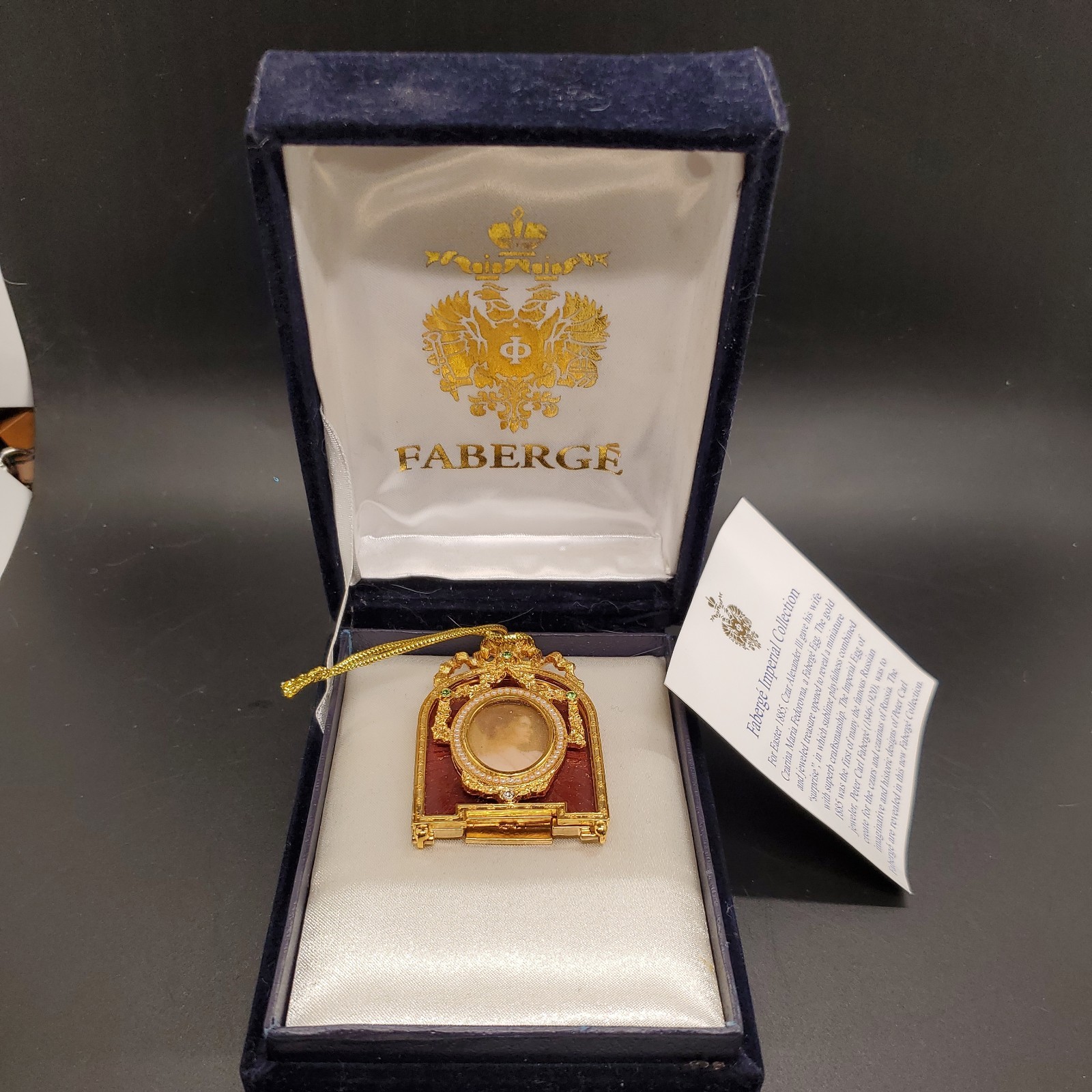 VINTAGE FABERGE ENAMEL PICTURE FRAME IN BOX, WITH PAPERWORK.  NEVER DISPLAYED.