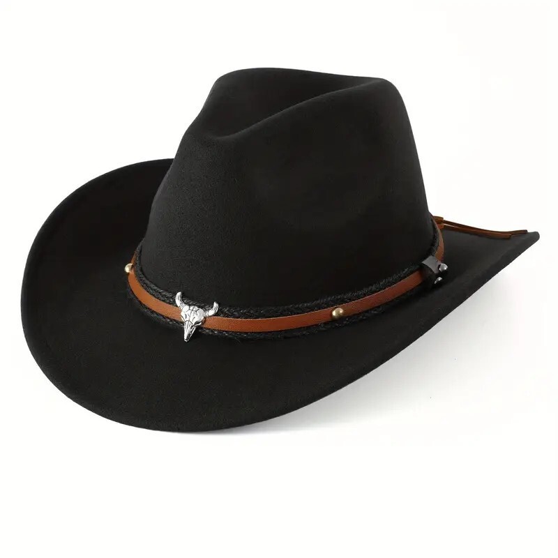 Western Cowboy Hat – Cowboy Cowgirl Rodeo Style with Bull Skull Accent | Unisex