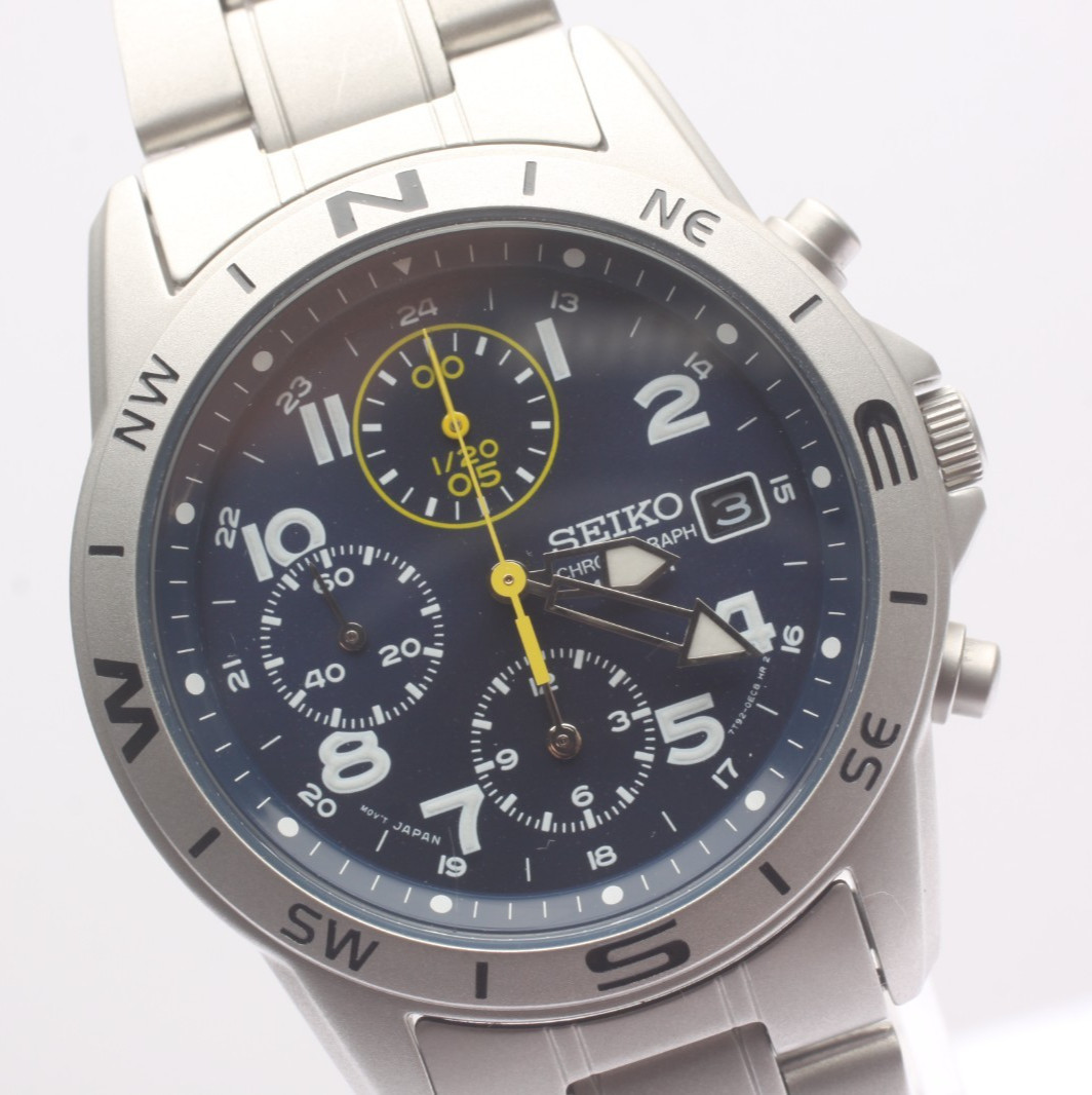 [Near MINT] Seiko Military 7T92-0DX0 Chronograph Blue Dial Quartz Men's Watch