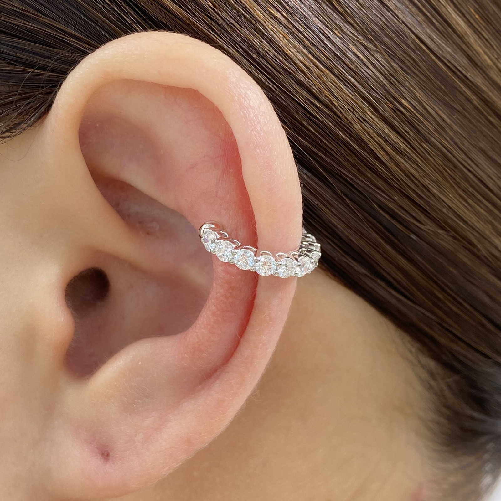 0.7ct F/VS2 Round Cut Lab Created Diamond White Gold Cuff Earring Certified