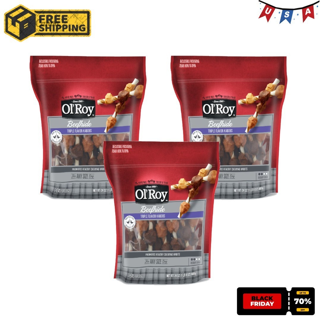 3P Ol Roy 24oz Beefhide Triple Flavor Kabobs Dry Dog Chews