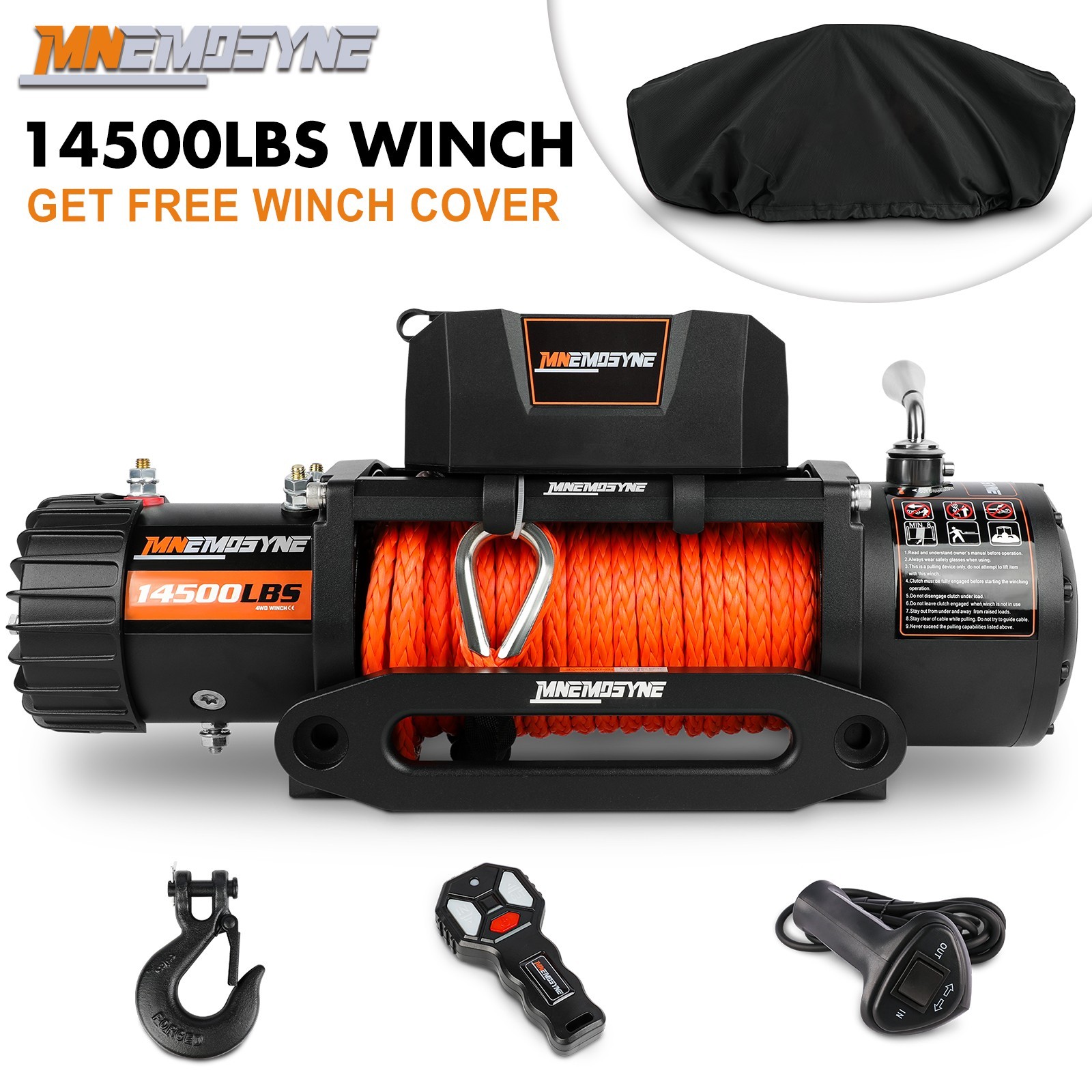 MNEMOSYNE 14500lbs Electric Winch 12V Synthetic Rope Towing Trailer Winch cover