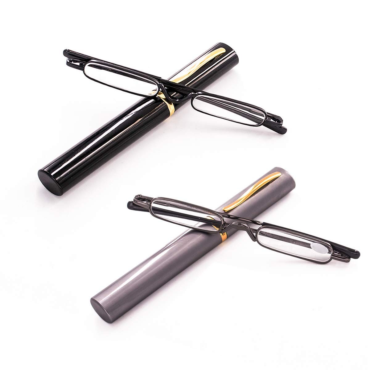 Viseng 2 Pack Slim Mini Metal Reading Glasses Compact Lightweight Portable Re...
