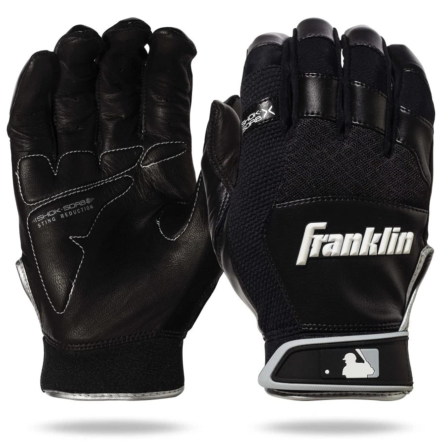 Franklin Sports Shok-Sorb X Batting Gloves - Adult Large - Black/Black