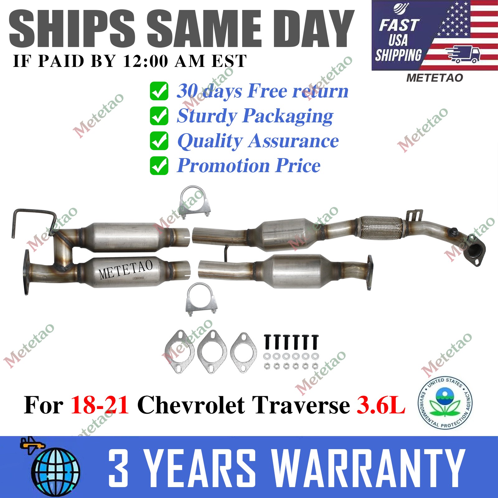 Rear Catalytic + Resonator For 18-21 Chevrolet Traverse 3.6L Fast Shipping New