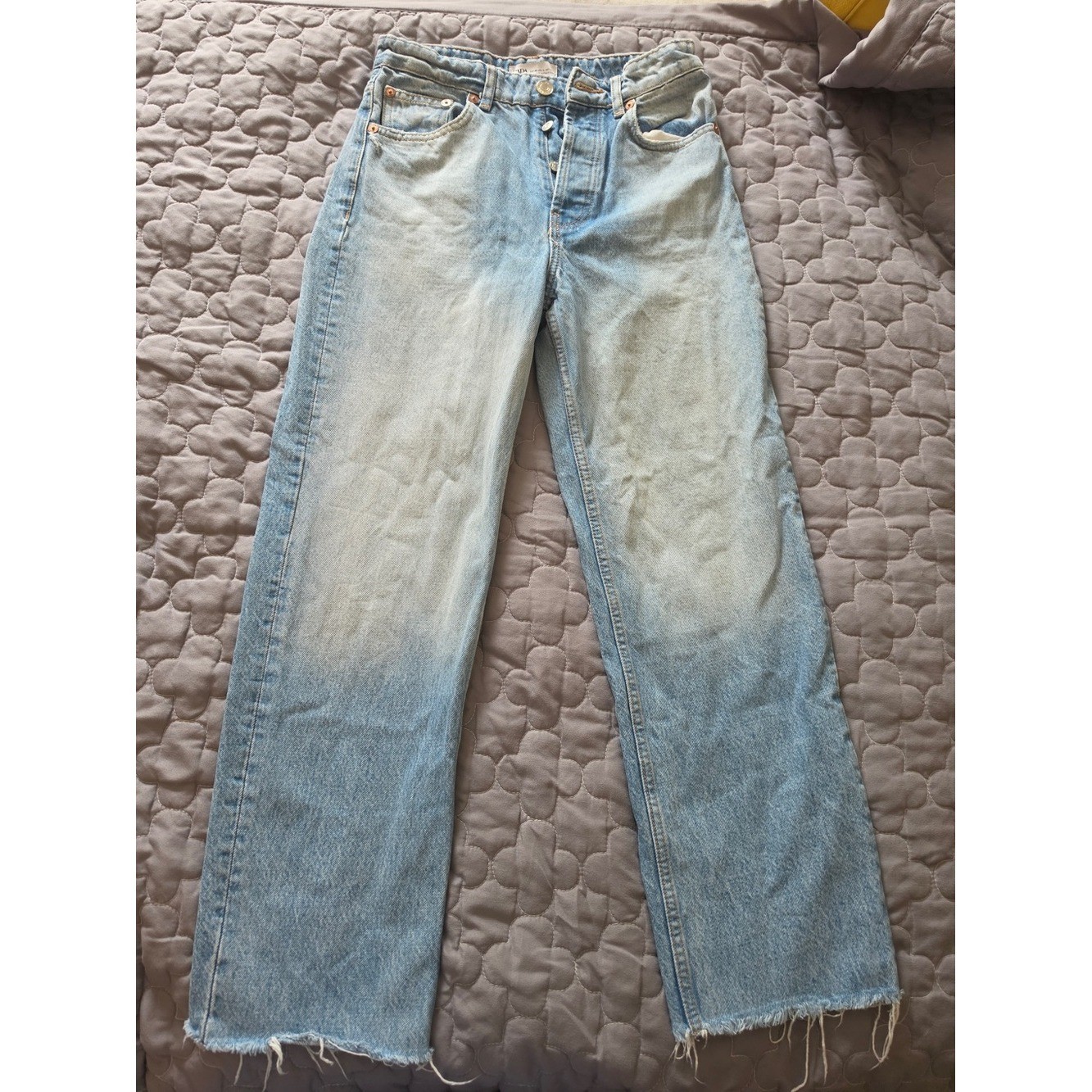 Zara Pale Blue Boyfriend Jeans with Raw Hem
