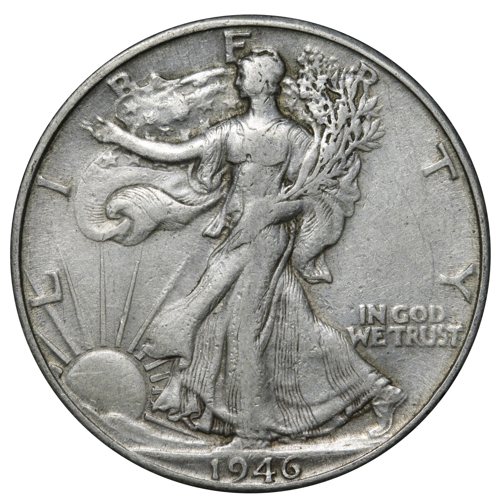 1946-D Walking Liberty Half Dollar In XF Condition = 1946-D Walking Liberty Half Dollar In XF Condition =