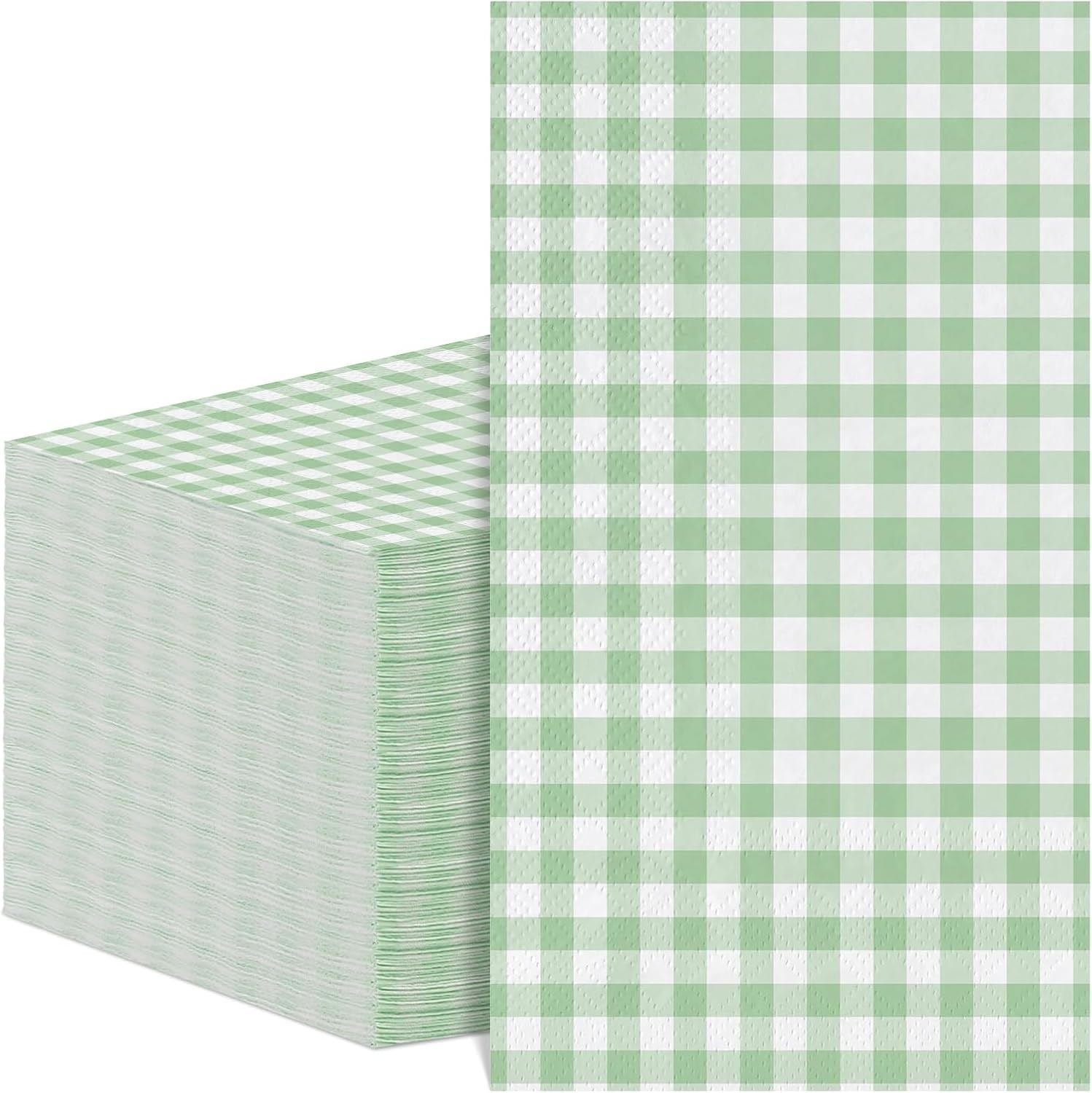 2 Ply Sage Green and White Plaid Bathroom Napkins, 60 Pcs Gingham Napkins