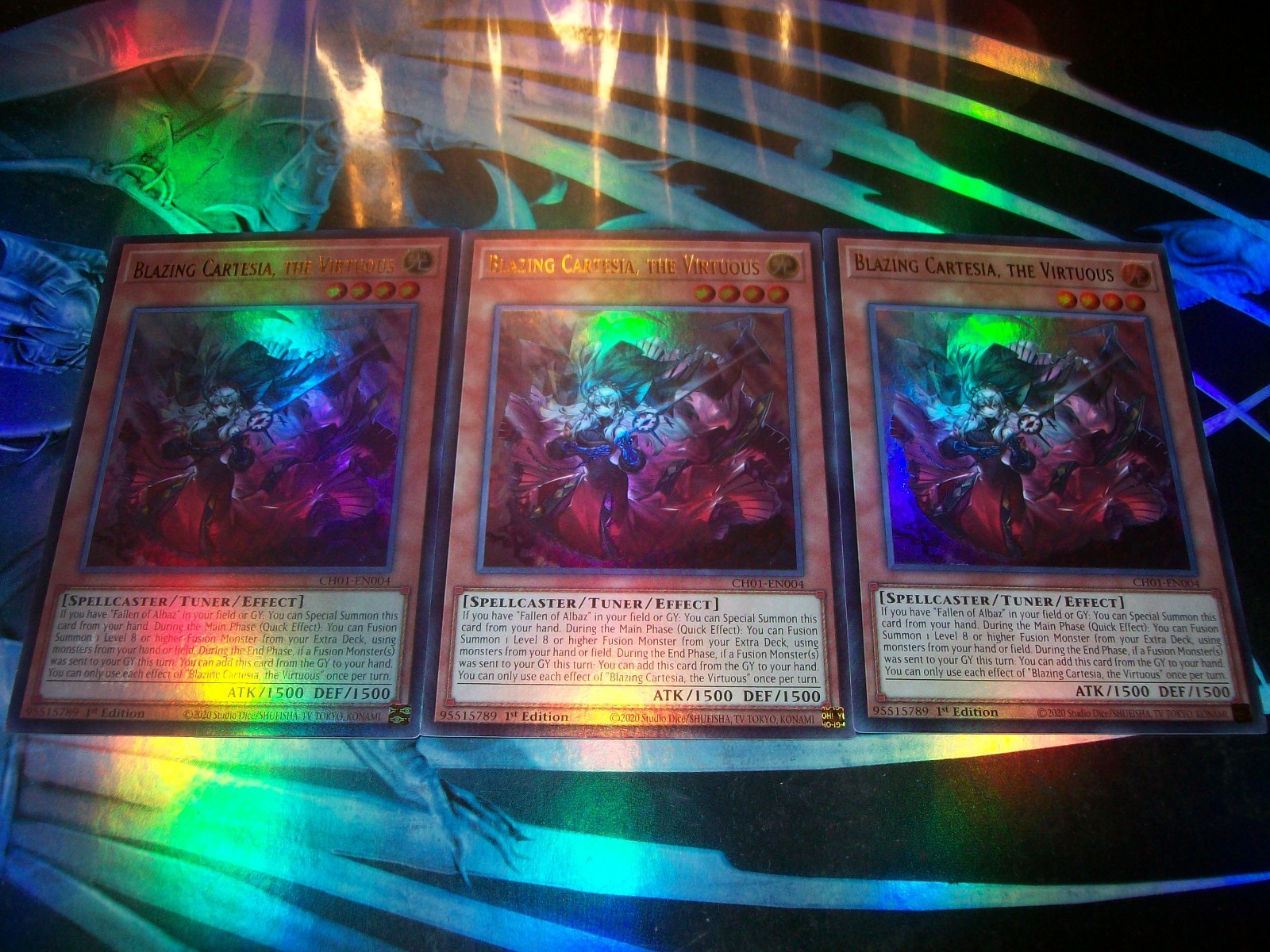 3x Blazing Cartesia, the Virtuous 1st Edition Ultra Rare CH01-EN004 Yu-Gi-Oh