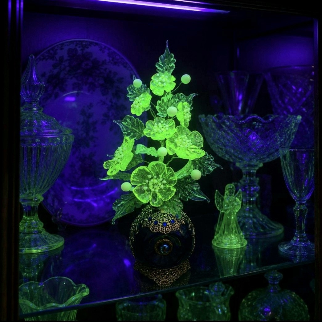 Handmade Uranium Glass Bouquet Vaseline Yellow Glass Flowers Decor
