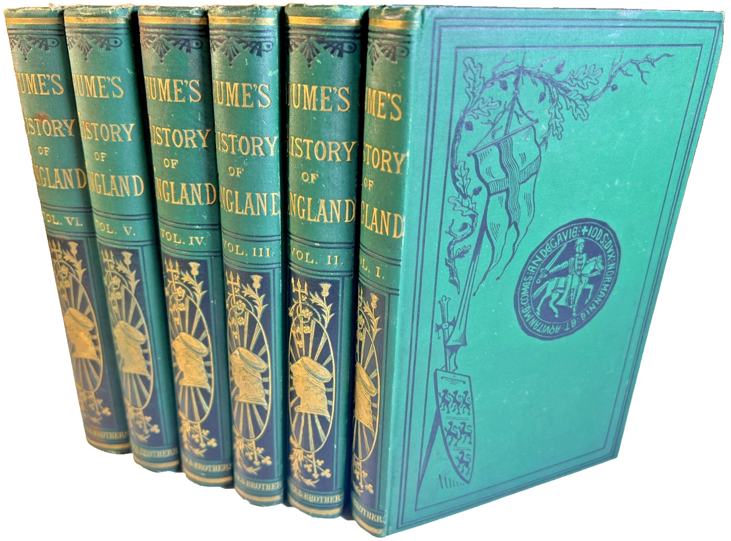 Antique Victorian Ornate Gilded Hume History Of England Green Cloth Gilt Harper