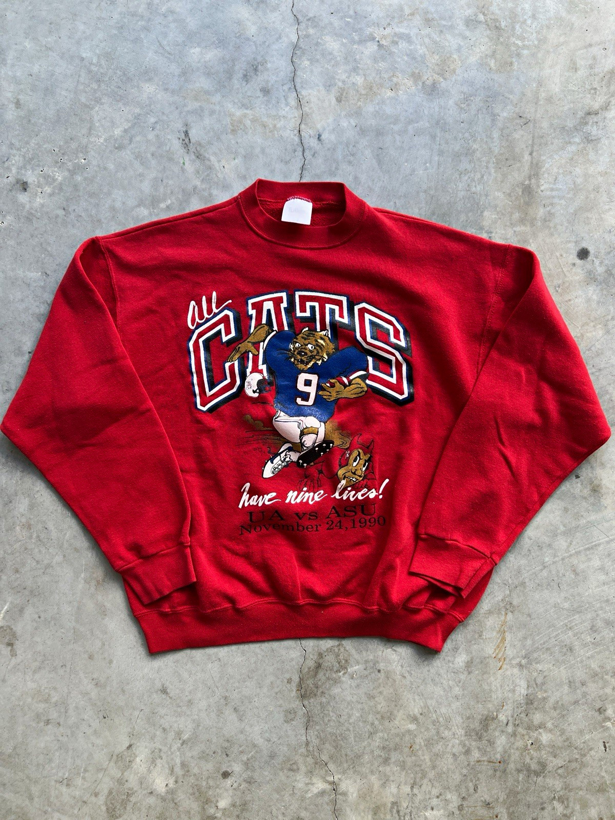 Vintage Arizona Wildcats Football Red Sweatshirt size LARGE UA ASU 90s Crewneck