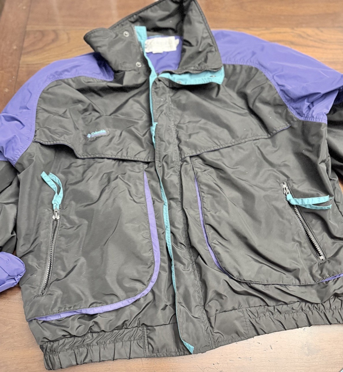 VTG Columbia Powder Keg Jacket 90s Men\'s XL Colorblock Black Purple Teal Retro VTG Columbia Powder Keg Jacket 90s Men\'s XL Colorblock Black Purple Teal Retro