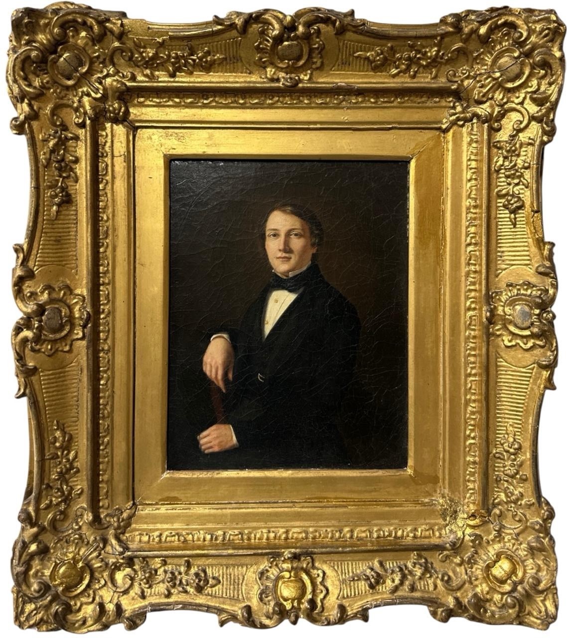 Attributed Ernest Gustave Girardot Portrait Gentleman Oil on Canvas 19th C.