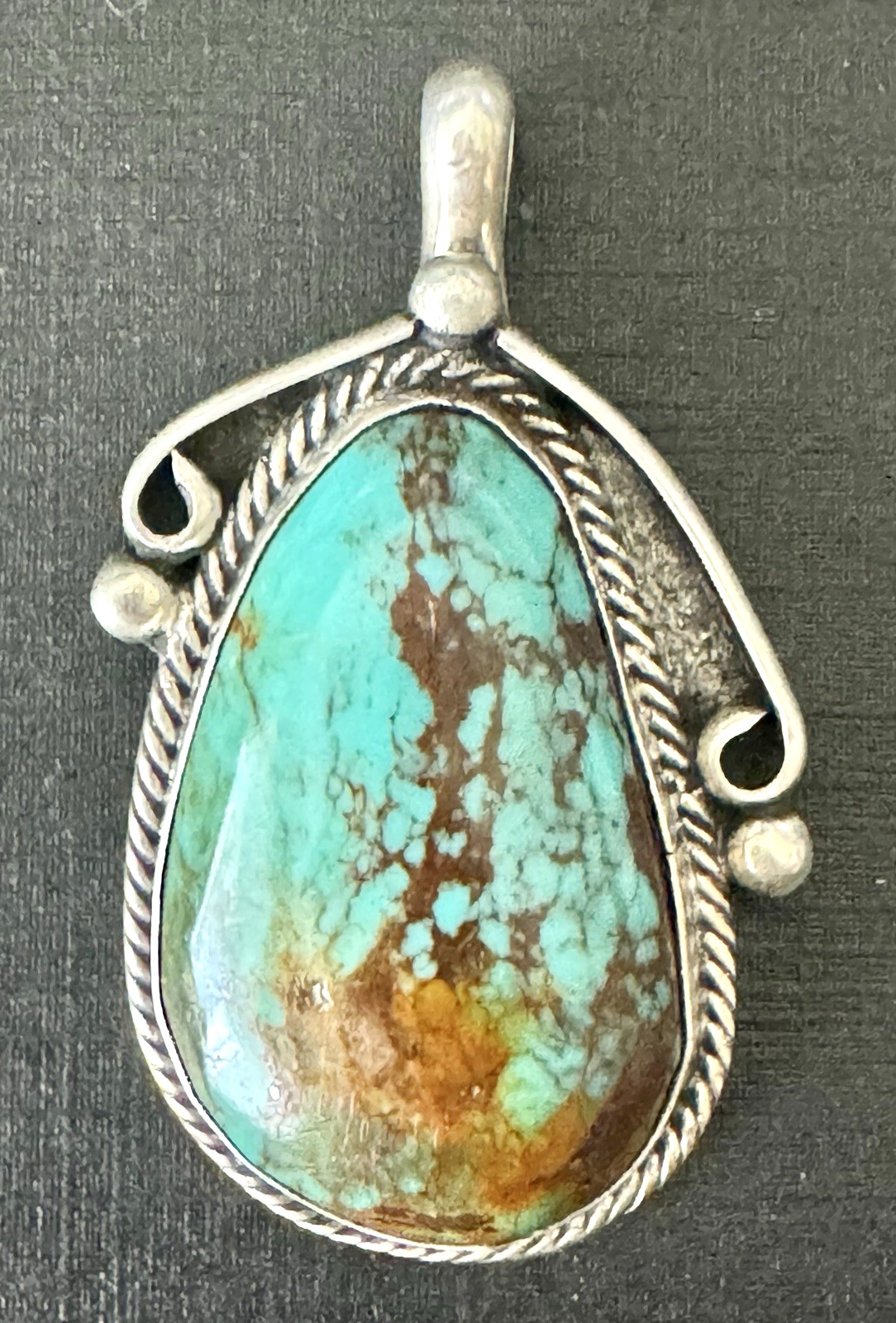 Sterling Silver, Vintage, 13.3 grams, Navajo Royston Turquoise Pendant.