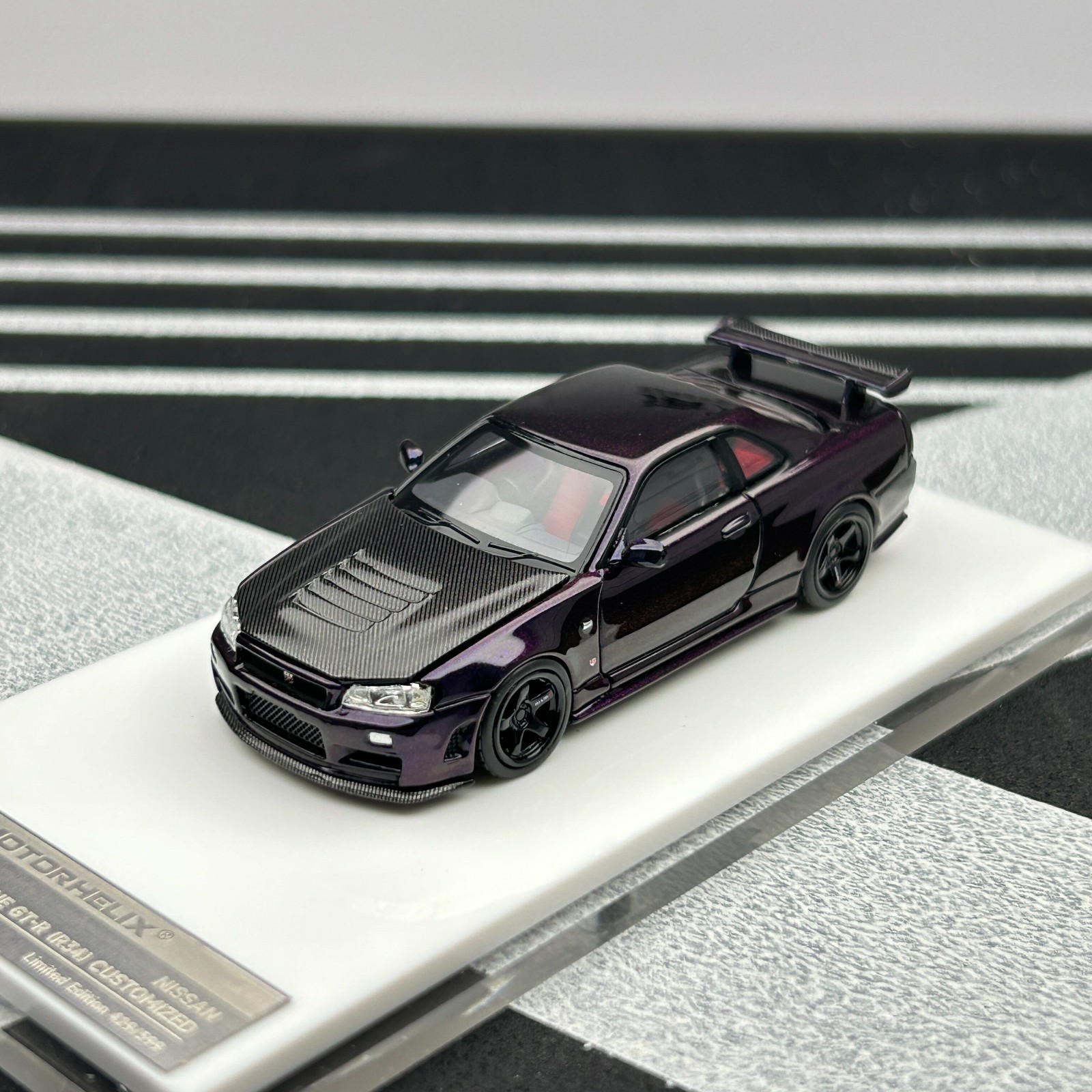 MOTORHELIX 1/64 Nissan GT-R R34 Customized Purple Carbon Diecast Car Model