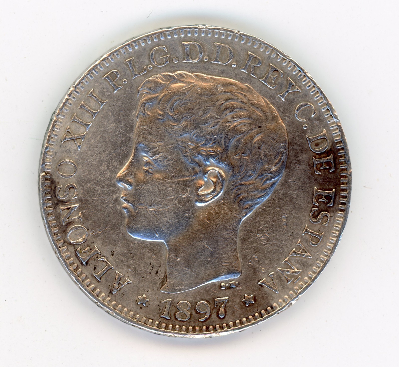 Spain España Philippines 1 PESO 1897 VF KM 154 Silver Coin