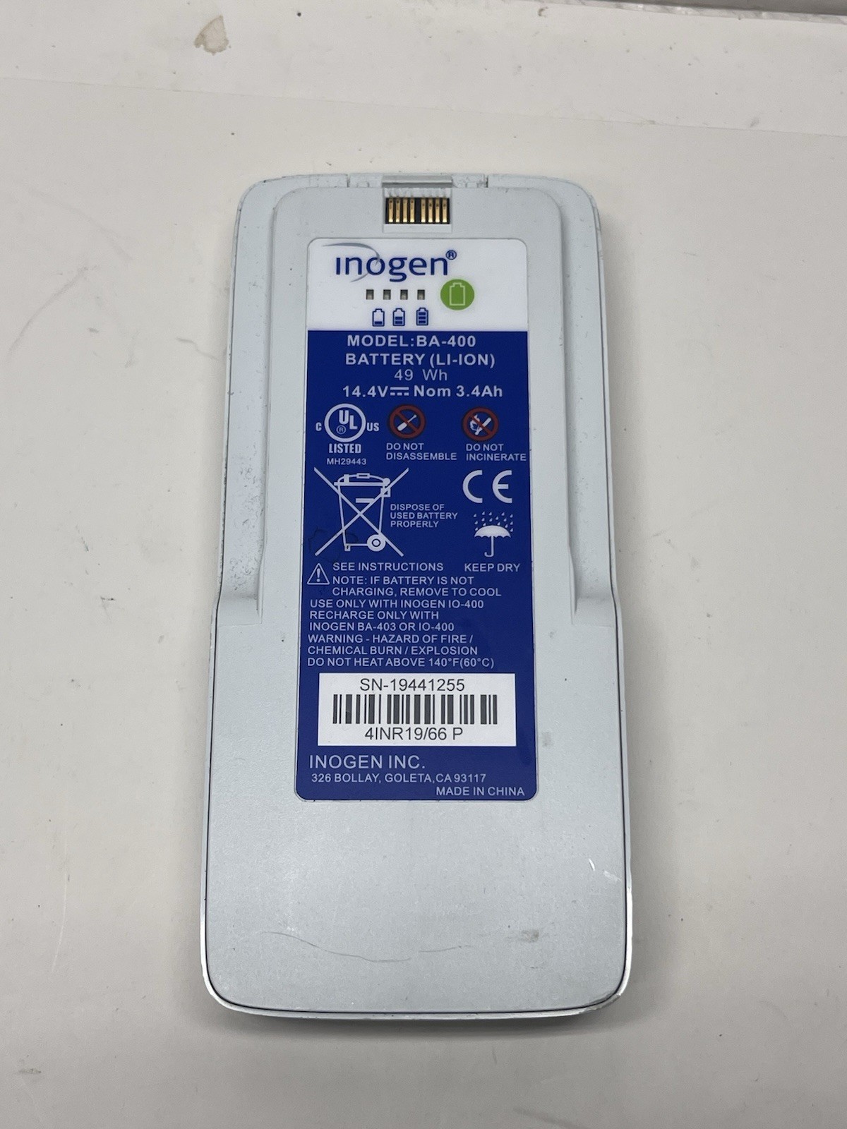 Inogen BA-400 Li-Ion Rechargeable Battery 14.54V 3.5Ah 50.9Wh Tested & working