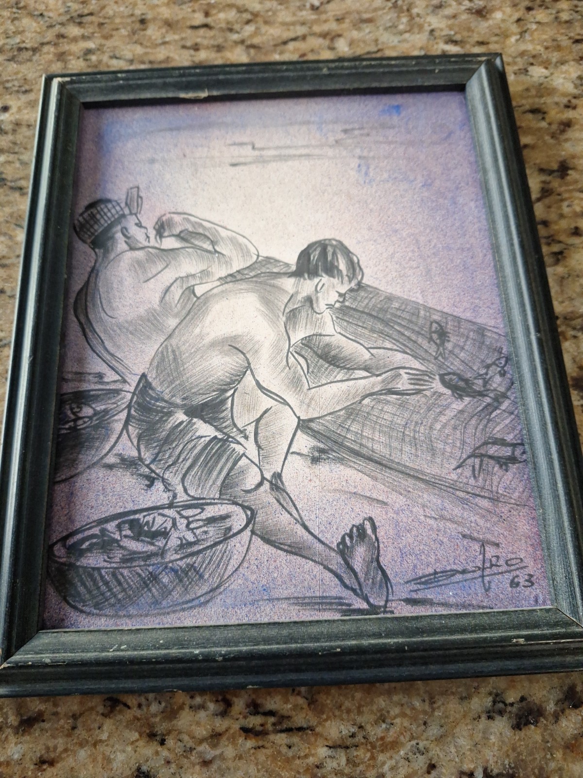Vintage Ink Or Charcoal Painting Signed By Destro 1963 Vintage Ink Or Charcoal Painting Signed By Destro 1963