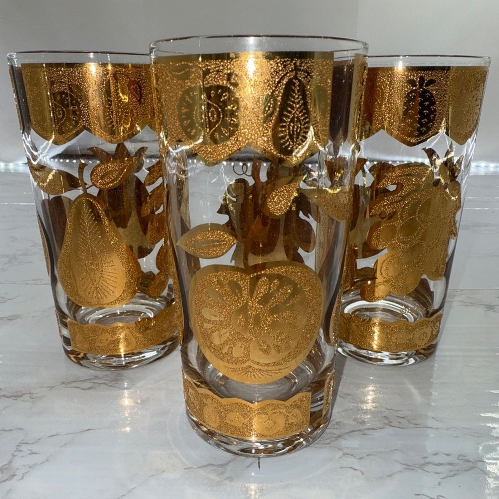 MCM CULVER 22k Florentine Fruit high ball GLASSES set of 3