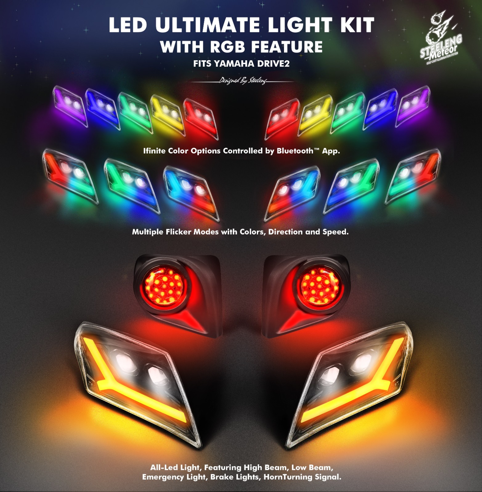 STEELENG METEOR ULTIMATE RGB LED Light Kit for YAMAHA The Drive2 Golf Cart 2018+