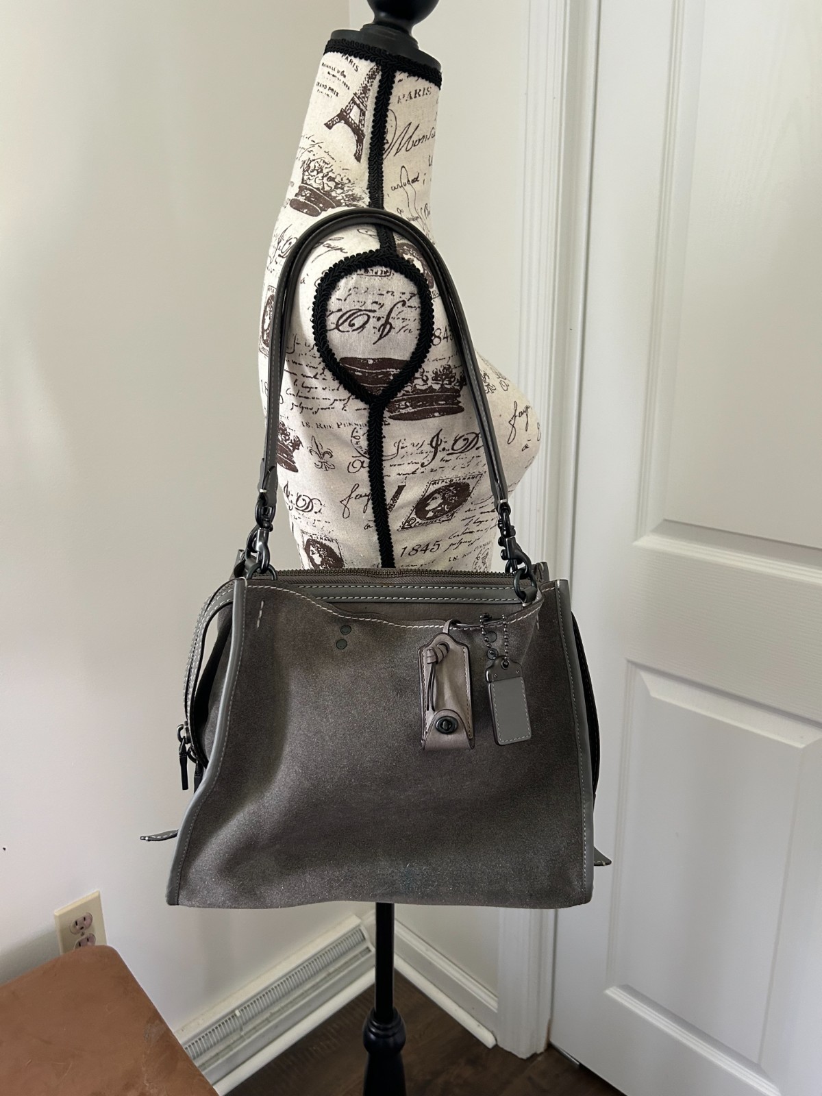 Coach 1941 Rogue 30/31 Heather Gray Full-Grain Suede Satchel Coach 1941 Rogue 30/31 Heather Gray Full-Grain Suede Satchel