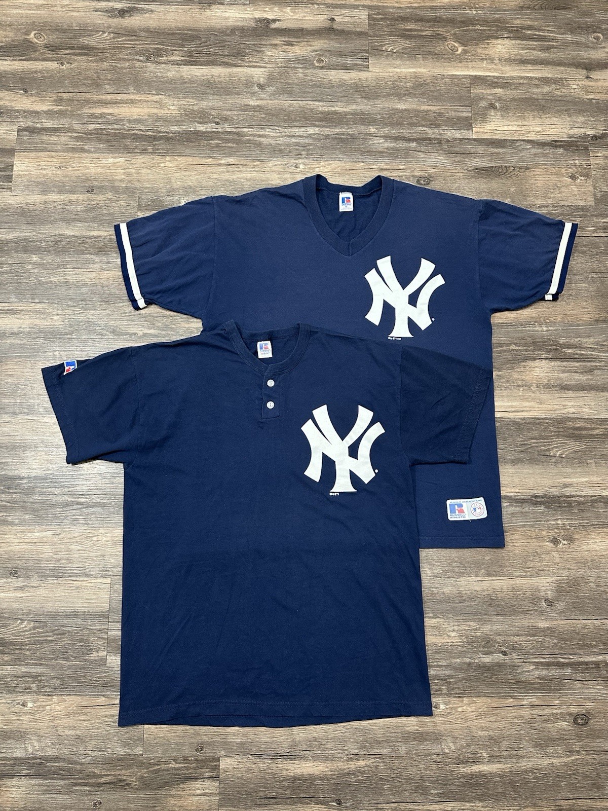 Vintage 1995 Russell Athletic New York Yankees Tshirt Mens XL & L Blue MLB Lot 2 Vintage 1995 Russell Athletic New York Yankees Tshirt Mens XL & L Blue MLB Lot 2