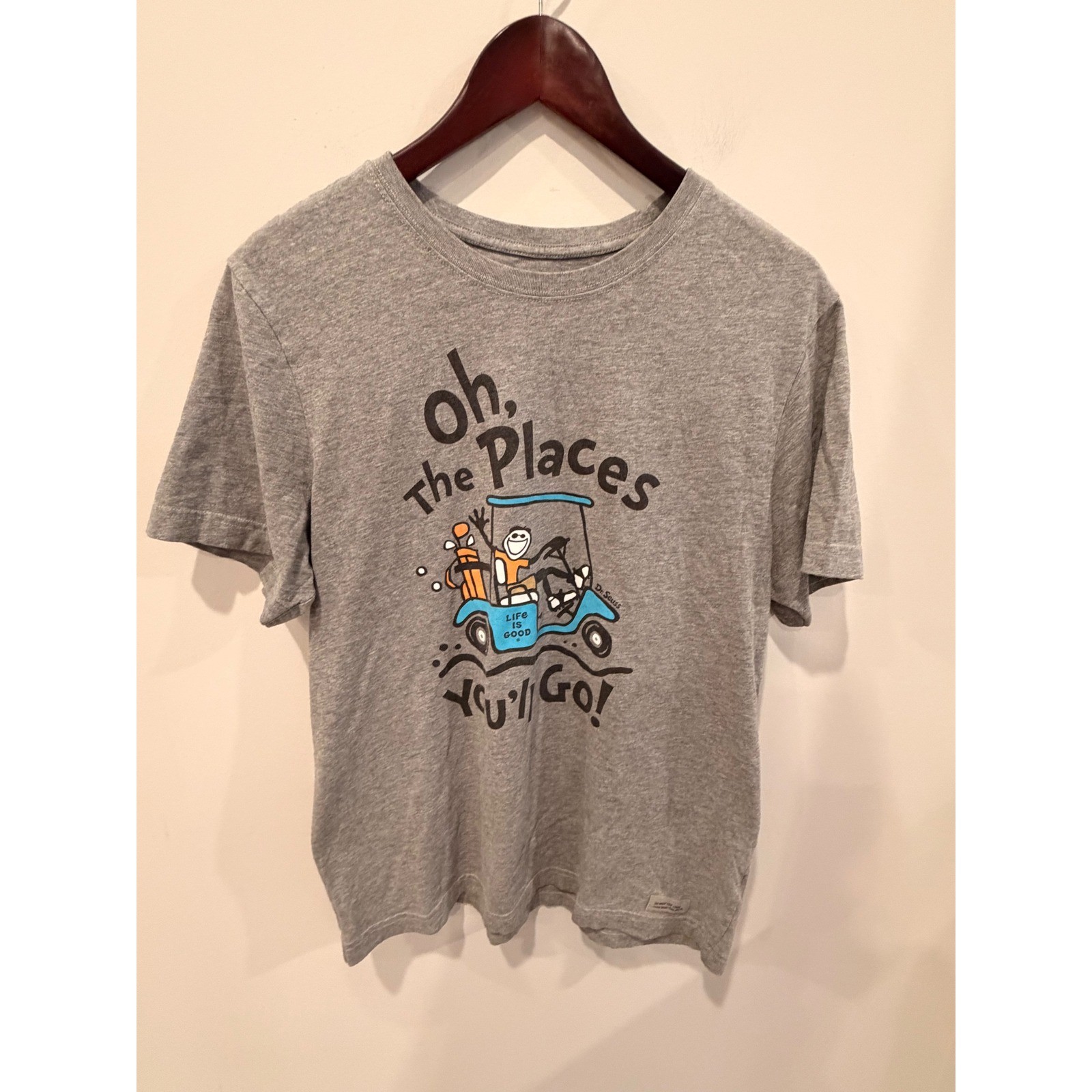Life is Good Dr Seuss Oh the Places Youll Go Golf T-Shirt Mens Medium Gray