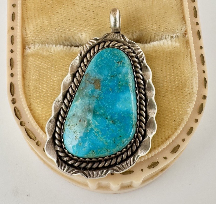 VTG Dorothy Secatero Signed Native American Navajo Blue Sterling Pendant Read