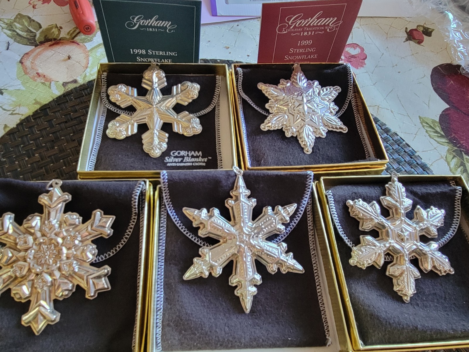 Gorham 1995 1996 1997 1998 and 1999 Sterling Silver Christmas Ornament Snowflake Gorham 1995 1996 1997 1998 and 1999 Sterling Silver Christmas Ornament Snowflake