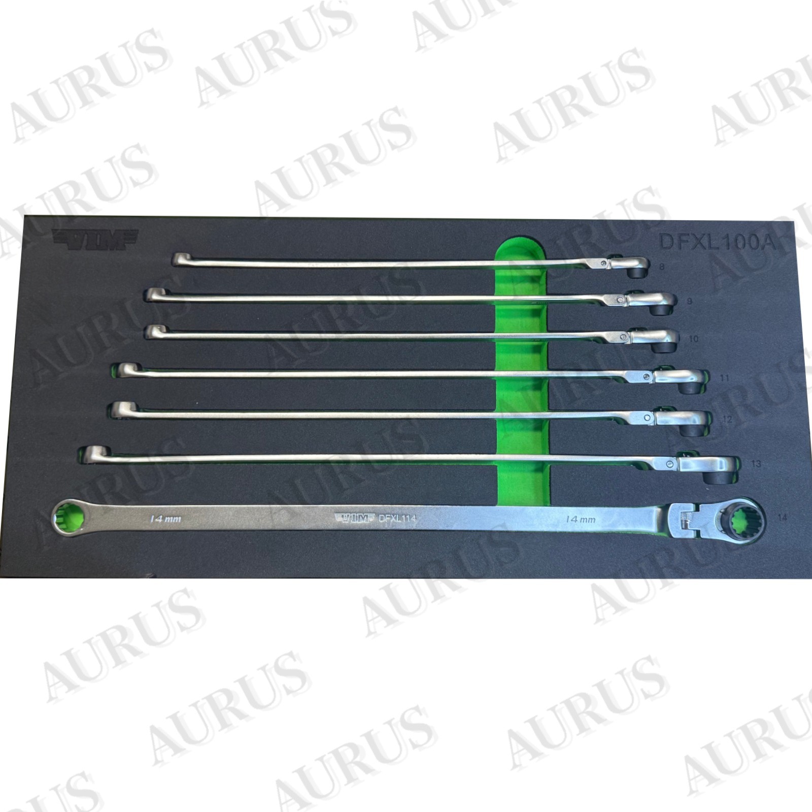 VIM NEW Tools DFXL100A 7pc XL Deep Spline Ratcheting Flex Wrench Set 8-14mm