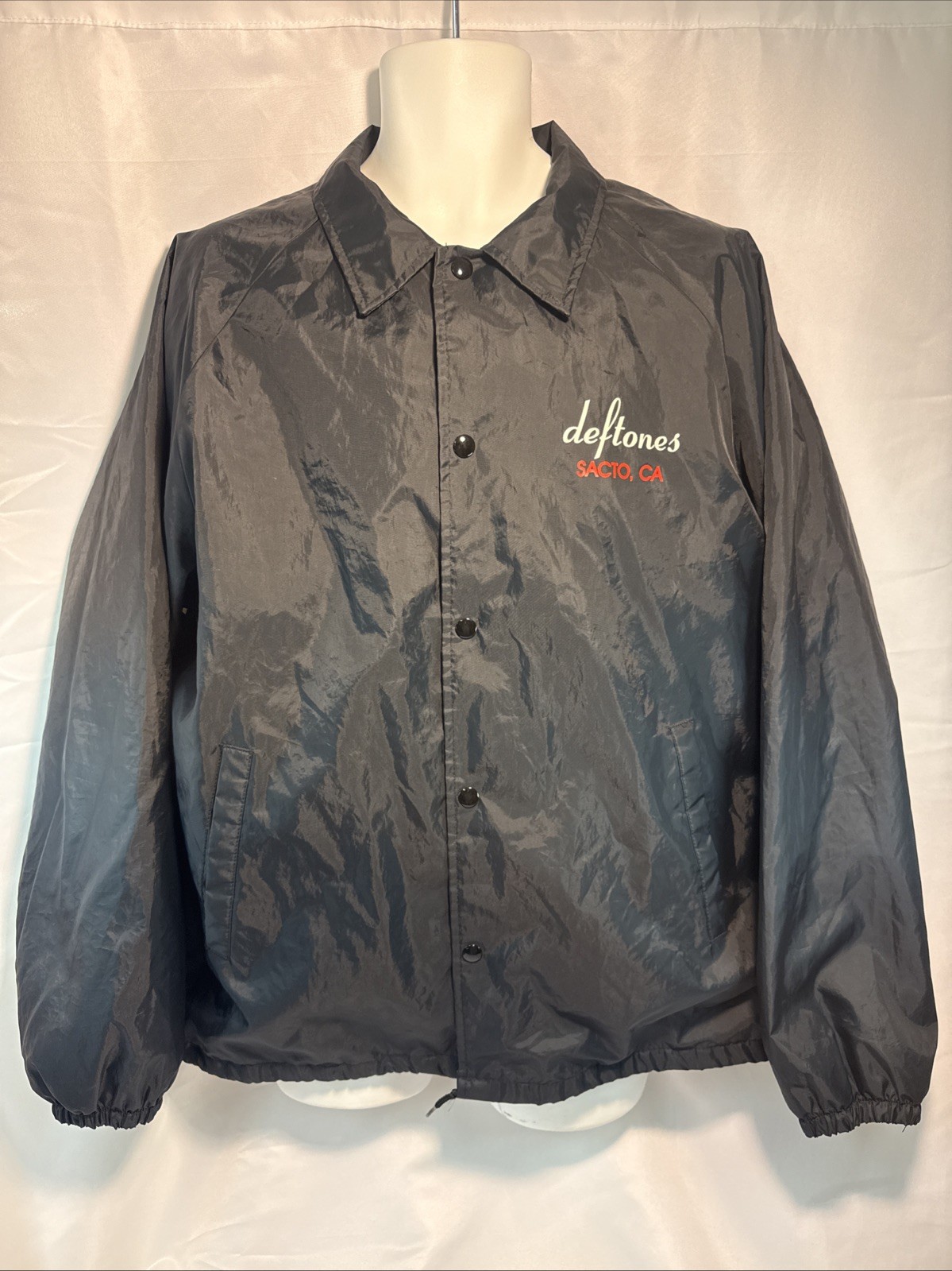 VTG Late 1990s Deftones Sacto CA Nylon Coaches Windbreaker Jacket XL Black