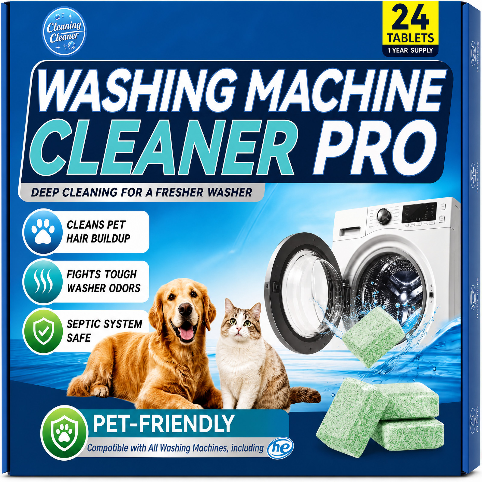 Uproot Clean Washing Machine Cleaner Tablets - 24 Pack for a 12 Month Supply. Fo