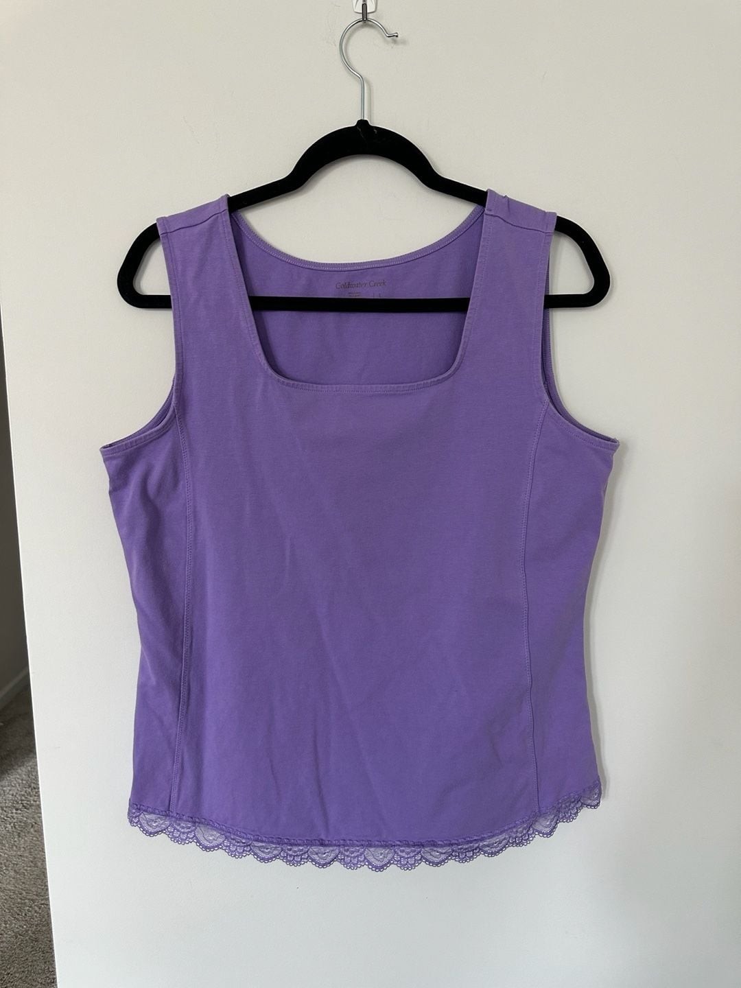 Coldwater Creek Purple Square Neck Tank Top with Lace Trim Size L