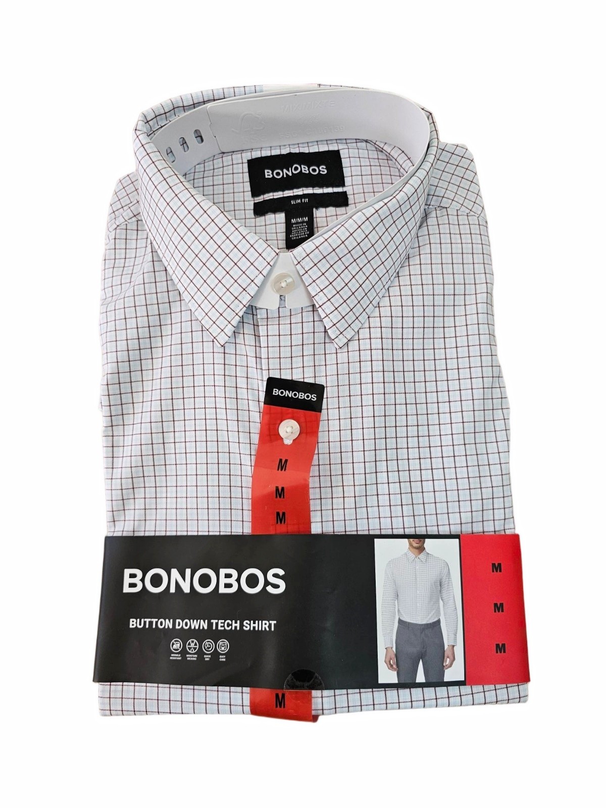 Bonobos Men’s Slim Fit Button-Down Tech Dress Shirt Red Blue MD / MEDIUM Bonobos Men’s Slim Fit Button-Down Tech Dress Shirt Red Blue MD / MEDIUM