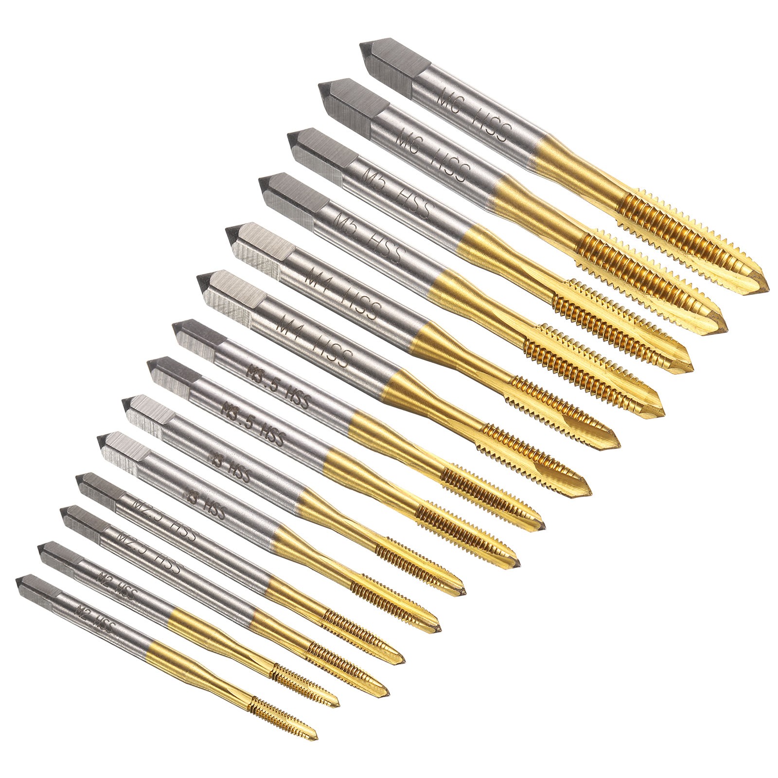 14pcs Spiral Point Tap Set M2 M2.5 M3 M3.5 M4 M5 M6 Metric Ti-Coated Thread Taps 14pcs Spiral Point Tap Set M2 M2.5 M3 M3.5 M4 M5 M6 Metric Ti-Coated Thread Taps
